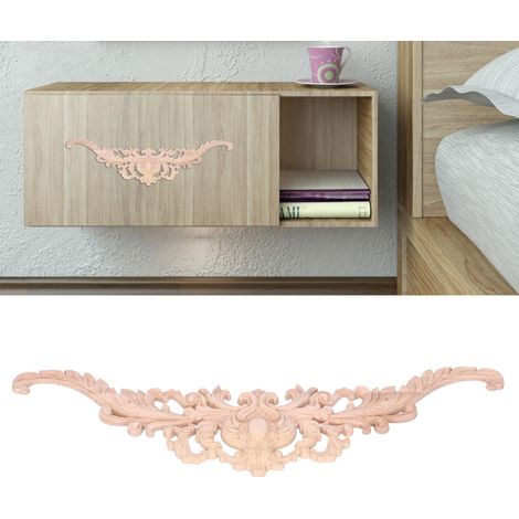 Dekorative Holzapplikation im europäischen Barockstil mit langer, geschnitzter Blume aus Gummibaumholz, 48 x 13 cm, 148 g, für Schrank, Fenster, Spiegel, Vintage-Möbel (1/5)