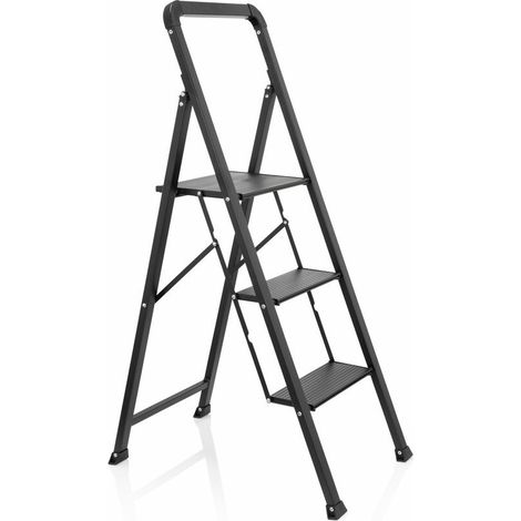 [NEUWERTIG] Hjh Office Klappleiter Solid W6 Stahl Aluminium Schwarz Mit Griff B-Ware