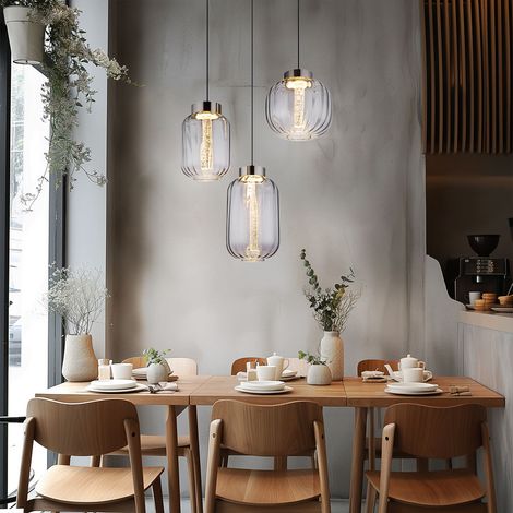 Pendellampe Hängelampe Wohnzimmerleuchte LED Rauchglas Esstischlampe H 150 cm