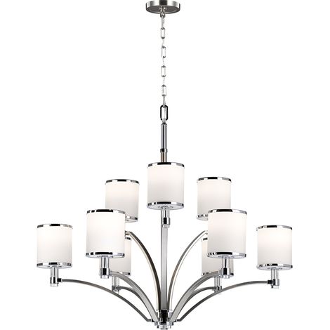Lampadario Contemporaneo Prospect Park Acciaio Nichel Cromo Vetro 9 Luci E27 (1/5)