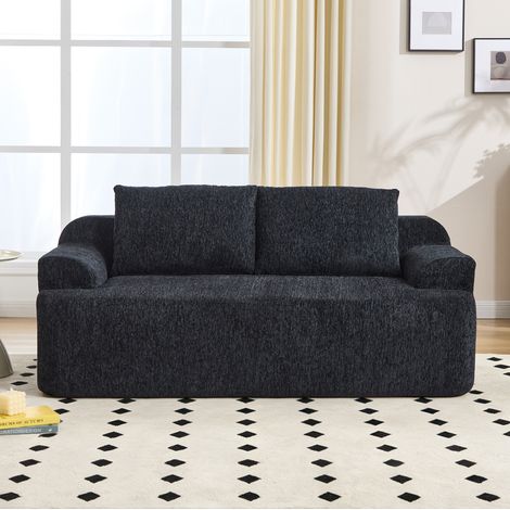 Canapé droit 171x92x64 cm en tissu noir, confort sans montage pour salon FloraGrace (1/5)