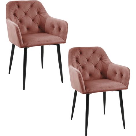 Lot de 2 chaises matelassées de salle à manger en velours AKORD SJ.030 Rose (1/5)