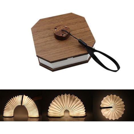 USB Rechargeable Natural Wood Smart Accordion Light Desk Lamp (Black Wood) (1/5)
