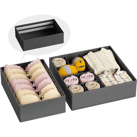Organizer armadio biancheria intima Calzini Set 2 pezzi grigi (1/5)
