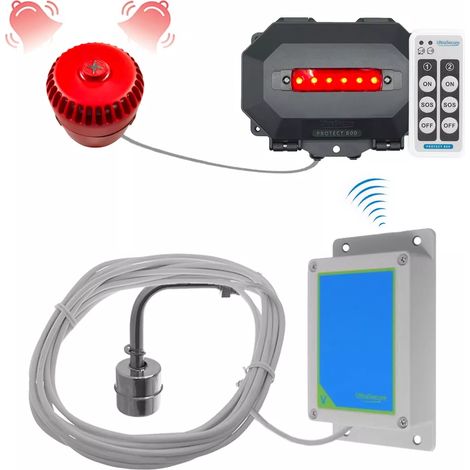 Ultra Secure – Détecteur d'inondation sans fil longue portée 800m – Sirène extérieure IP65 avec bandeau LED – Capteur inox pour installation facile (1/5)