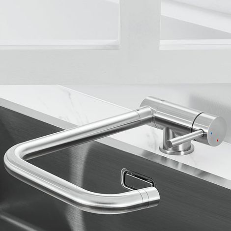 Robinet Cuisine Moderne - Design Pliable avec Rotation 360° - Mitigeur Double Volant - Tuyau Alimentation 3/8" - Flexibilité Maximale (1/5)