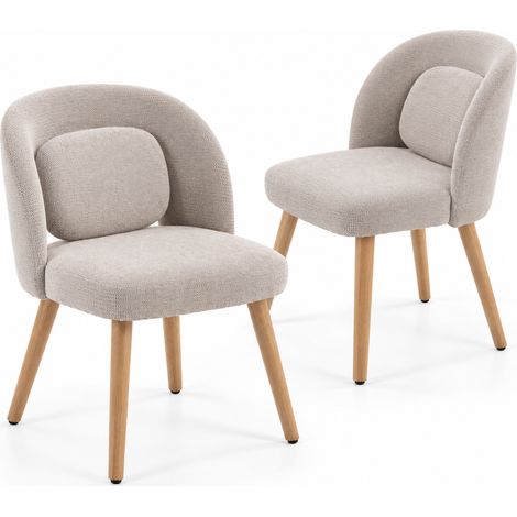 FurnitureR Lot de 2 chaises beiges en tissu avec dossier ergonomique et pieds en bois massif (1/5)