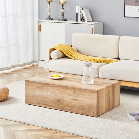 Table basse rectangulaire 90x50x30 cm bois MDF style luxe avec finition veinée et pieds antidérapants (1/5)