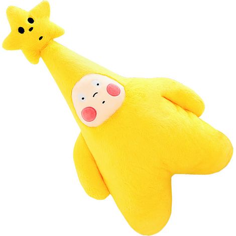 Coussin en peluche doux et hypoallergénique, motif poupée à expressions mignonnes, pour lit, canapé ou voiture, jaune étoile, 62 cm (1/5)