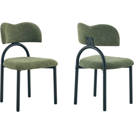 Set di 2 sedie da pranzo imbottite in tessuto verde con struttura in metallo nero (1/5)