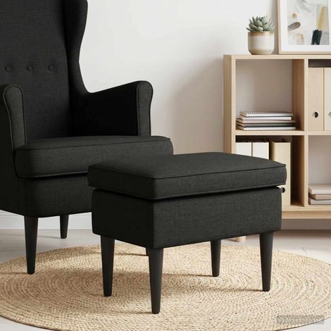 Pouf repose-pieds noir en tissu avec cadre en bois d’hévéa 55 x 35 x 41 cm - PANGIVO (1/5)