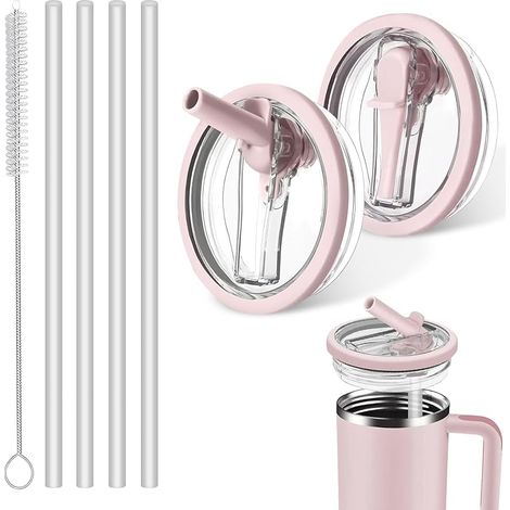 Stanley - Lot de 2 couvercles anti-fuite - Pour tasse Stanley - 100 ml - Couvercle de rechange anti-fuite avec 4 pailles et 1 brosse à paille - Accessoires réutilisables (1/5)