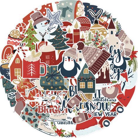 50 pièces Stickers Noel, Merry Christmas Mignon Autocollants Décoratifs, Autocollants Noel pour Water Bottle, Scrapbook, Journal, Laptop, Luggage (1/5)