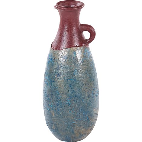 Jarrón de terracota azul marrón 50 cm hecho pintado a mano vintage retro Velia