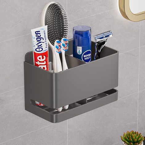 Soporte de aluminio para cepillo de dientes eléctrico, para montaje en pared – autoadhesivo – no requiere taladrar – cabezal de cepillo – gris