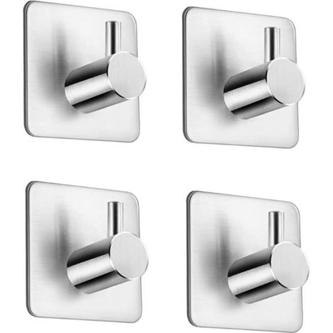 Set of 4 adhesive hooks in SUS304 stainless steel - For bathroom, kitchen, toilet, office