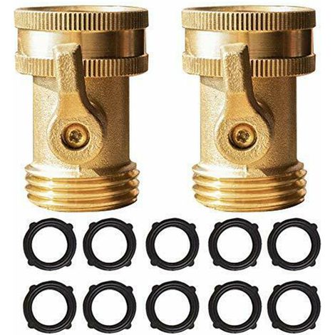 Set aus 2 massiven Messing-Absperrventilen für 19-mm-Gartenschläuche + 10 Gummidichtungen + rostfrei + wasserdicht + langlebig