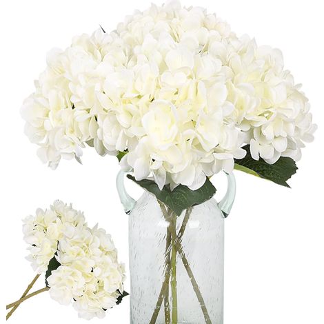 Bouquet de 6 hortensias artificiels en soie réalistes, idéal pour les mariages, les fêtes, le bureau et la décoration intérieure (blanc).-AquaForge (1/5)