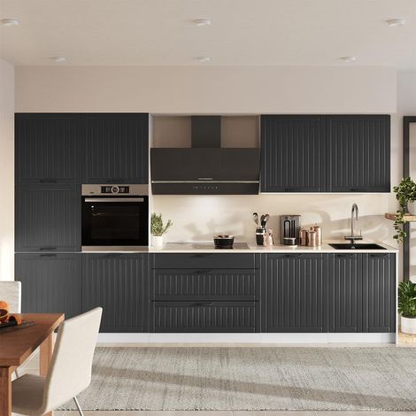 Mueble de cocina Fame-Line, Gris oscuro/Blanco, 340 cm, ET Antracita, Vicco (1/5)