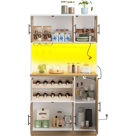 Credenza dispensa cucina con LED RGB, prese, portabottiglie e portacalici 100x40x180 cm HOMVRA (1/5)