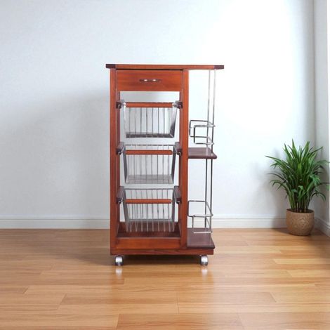 Carrello da cucina SLIM portafrutta con portabottiglie Ciliegio (1/3)