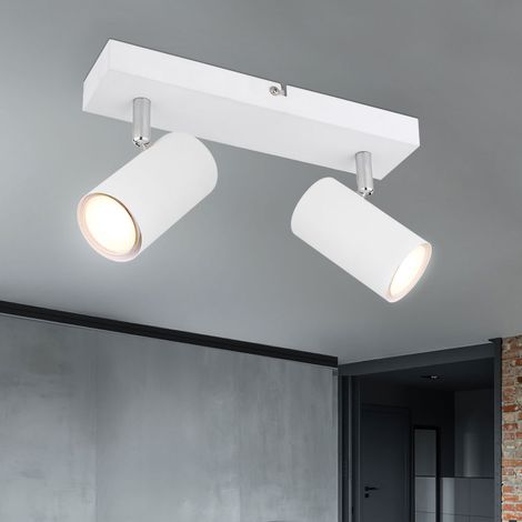 Plafoniera spot 2 fiamme faretto da soffitto bianco lampada da soffitto soggiorno con faretti orientabili, metallo, 2x GU10, LxLxH 26x6x12