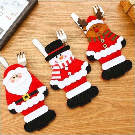 Weihnachtsdekoration: Besteckset mit Weihnachtsmann-Motiv, inklusive Aufbewahrungstasche, festliches Tischgeschirr