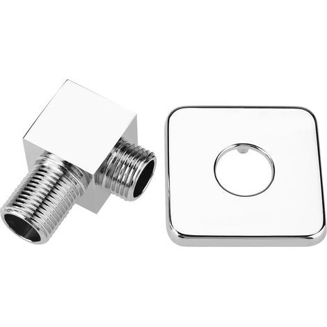 Coude de sortie de douche avec support de douche à main Fixé au mur dans la salle de bain Robinet carré en laiton massif au fini chromé dissimulé 090 degrés (2,17 × 1,69 po) (1/5)