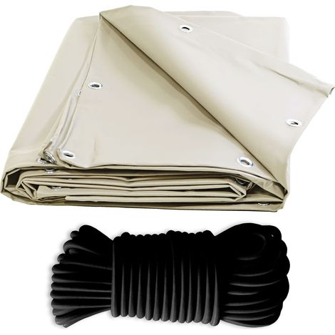 TECPLAST Pack Toile Pergola Ivoire 3x4 m + Sandow Noir 20m - Bâche Pergola prête à poser XP640PR Garantie 10 ans