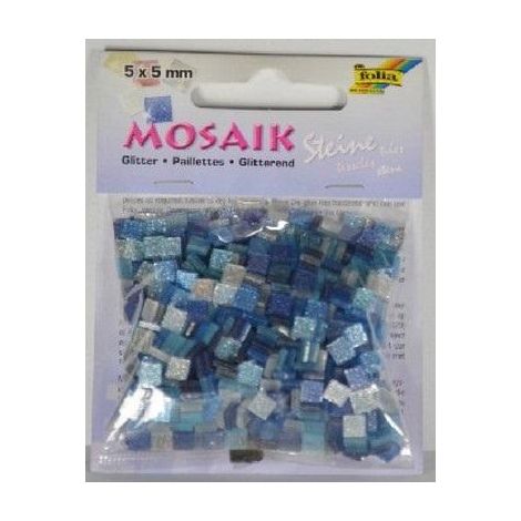 Mosaico di pietre glitterate 5x5mm blu