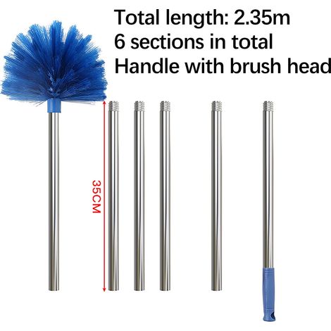 Balai À Toile D'araignée Extensible - Manche En Acier Inoxydable Réglable De 0,8 À 1,8 M - Tête Domée En Maille PET - Pour Plafonds, Ventilateurs Et Mobiliers - 1 Pièce (1/3)