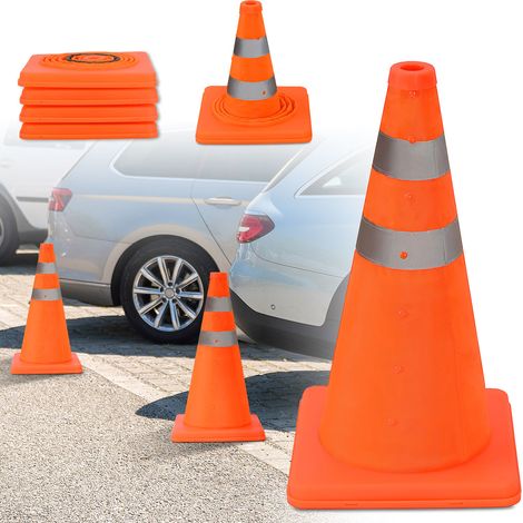 Randaco Juego de 4 conos de tráfico plegables de 45 cm, color naranja con bandas reflectantes: conos de seguridad reutilizables para automóviles, obras y eventos. (1/5)