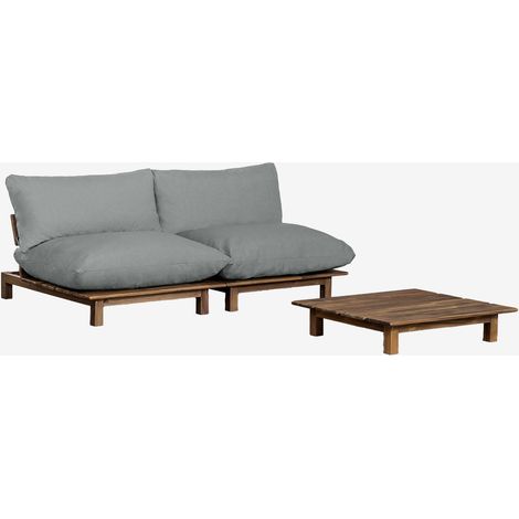 Conjunto de jardín con sofá modular reclinable de 2 piezas y mesa de centro en madera de acacia Brina SKLUM             