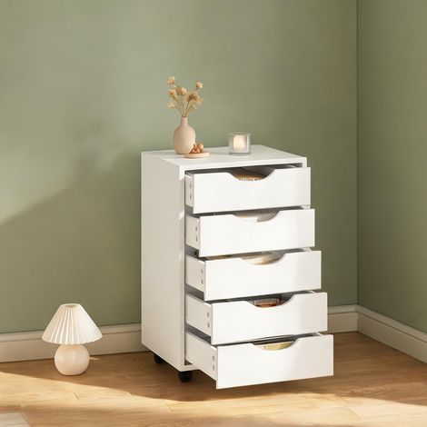 Armoire de bureau roulante blanche 5 tiroirs en bois d'ingénierie (1/5)