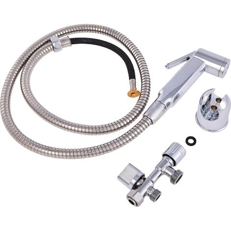 Kit Hygiène WC pour Réservoir WC Apparent - Douchette WC - Flexible Inox 120 cm - Robinet d’Arrêt WC 2 Voies (Inox) (1/5)