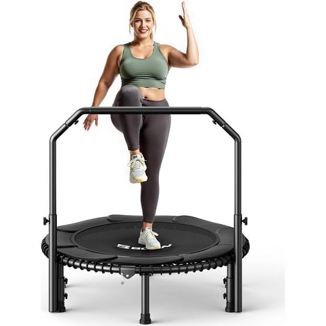 Trampoline BCAN 204/250kg,Élastiques, poignée réglable, stable/silencieux. Usage intérieur/extérieur. Entraînement complet. (1/5)