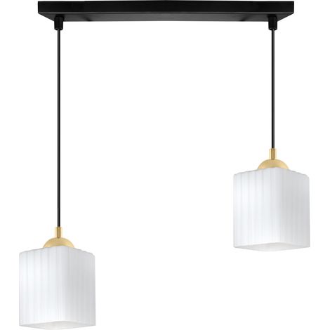 Riffle Pendelleuchte, schwarz und gold, 2-flammig, weißer Würfel, E27 (1/5)