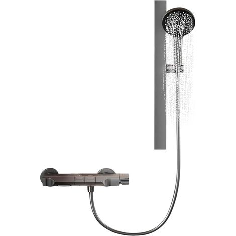 Colonne de douche avec robinet et pomme de douche réglable Noir-Gris titane – Système de douche avec barre murale réglable en hauteur – Mitigeur moderne pour douche (1/5)
