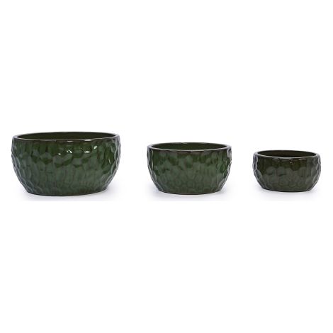 Lot de 3 pots de fleurs en céramique émaillée fait main motif martelé respirant en terre cuite avec trous de drainage idéal pour bambou figuier intérieur extérieur vert diamètres 38.1 30.5 25.4 cm (1/5)