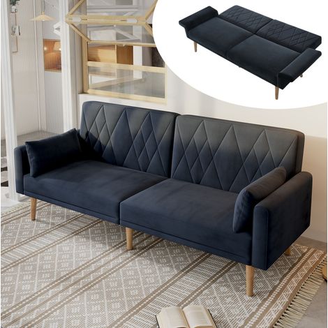 CHICFURN Divano letto 180x75x82 cm in velluto nero, 2 posti, per piccoli soggiorni (1/5)