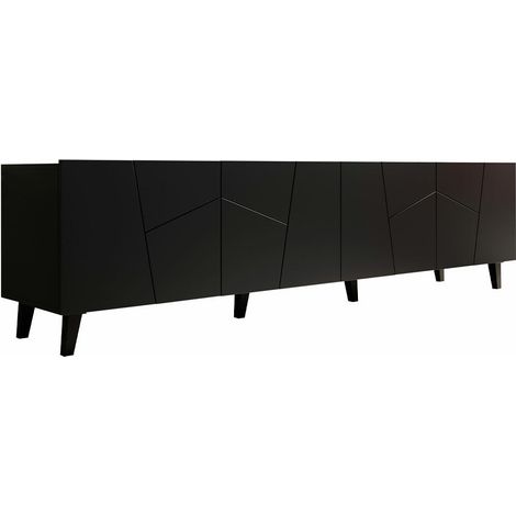 Mueble TV Charlotte 181, Negro, Número de puertas: 4, Número de cajones: 0, 201x53x42cm