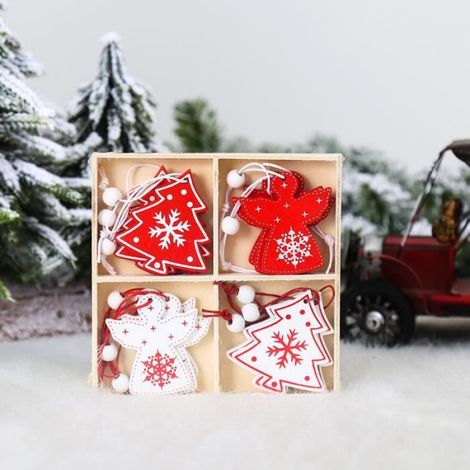 Pendentif Noel - Bois - Ensemble 12 Pieces Avec Boite Rangement 13x13x1 5 Cm - Decoration Interieure Maison Cadeau (1/3)
