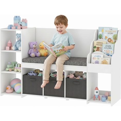 AIYAPLAY Scaffale Portagiochi Bambini con 3 Cassetti e 4 Scomparti, Bianco (1/5)