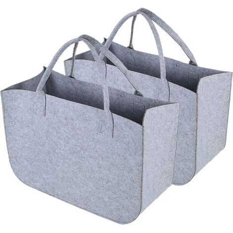 Sac shopping feutre gris grand sac feutre pour bois de chauffage panier bois de chauffage lot de 2 (1/5)