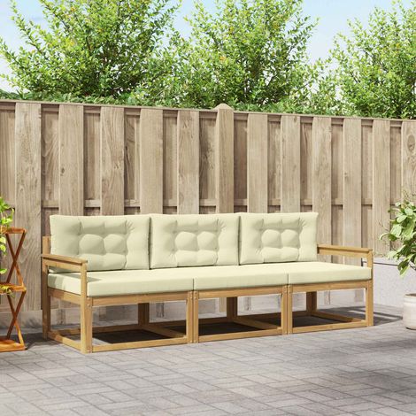 vidaXL Outdoor-Sofagarnitur mit Kissen 3 pcs Weiß und Creme Polyester (1/5)