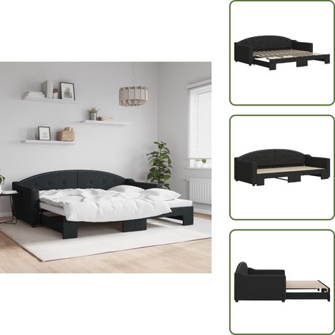 Doppelbett - vidaXL Tagesbett Ausziehbar Schwarz 90x200 cm Stoff - Wohnzimmerbett (1/5)