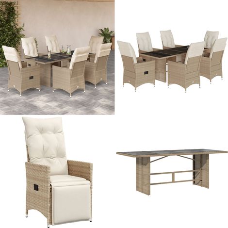 Ensemble de bistro de jardin 7 pcs coussins beige poly rotin - Meubles De Jardin - Salon De Jardin - Set De Bistrot - Fauteuil Inclinable - Résine Tressée - Home & Living (1/5)