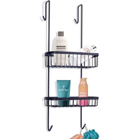 VILDE Étagère de douche - Métal Noir Durable - Installation Facile - sans Perçage - 22x19 x54,5 cm (1/5)