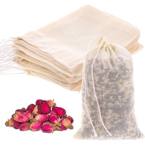 25 sacchetti per spezie, sacchetti per spezie da cucina, sacchetti per tè in cotone, sacchetti in mussola riutilizzabili con coulisse per tè, caffè, caffè filtro, spezie (10 x 8 cm) (1/5)