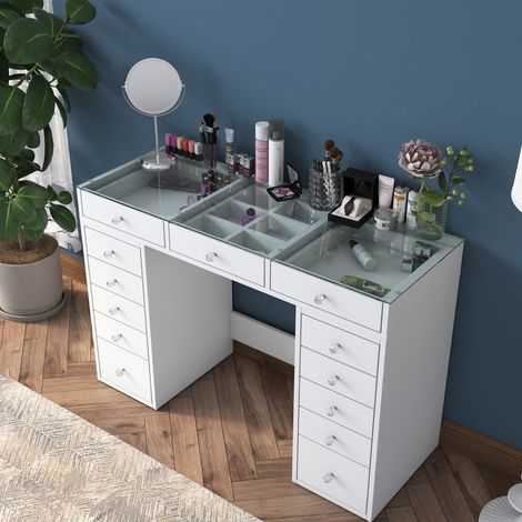 Tocador de maquillaje con cajones y tablero de vidrio Xavel (1/5)